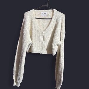 La Vouite Cream Fuzzy Cropped Cardigan Coquette Soft Girl 2XL